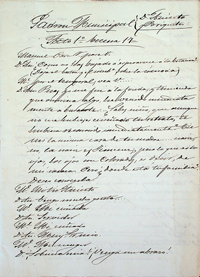 Fragmento de la copia manuscrita de la obra de teatro "El Padr&oacute;n Municipal. Juguete c&oacute;mico en dos actos y en prosa" de Miguel Ramos Carri&oacute;n y Vital Aza que se conserva en el Archivo Municipal de Chozas de Canales.