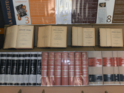 Detalle de algunos libros expuestos en la mesa central.